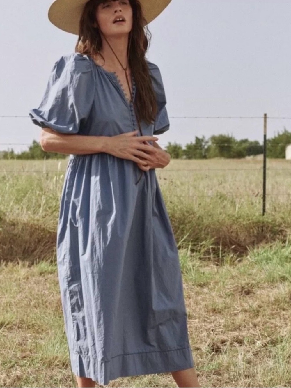 The Great The Ravine Cotton Midi Dress in Dutch Blue Size 3 / Large